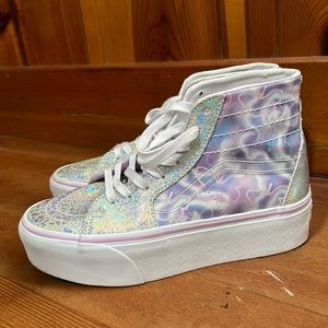 Glittery purple and pink butterfly platform vans